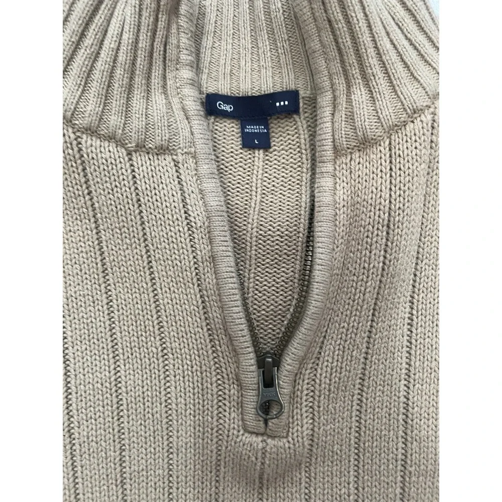 100% Cotton Vintage GAP Tan Ribbed Half Zip‎ Sweater Mens L Warm 1/4 Zip Neutral